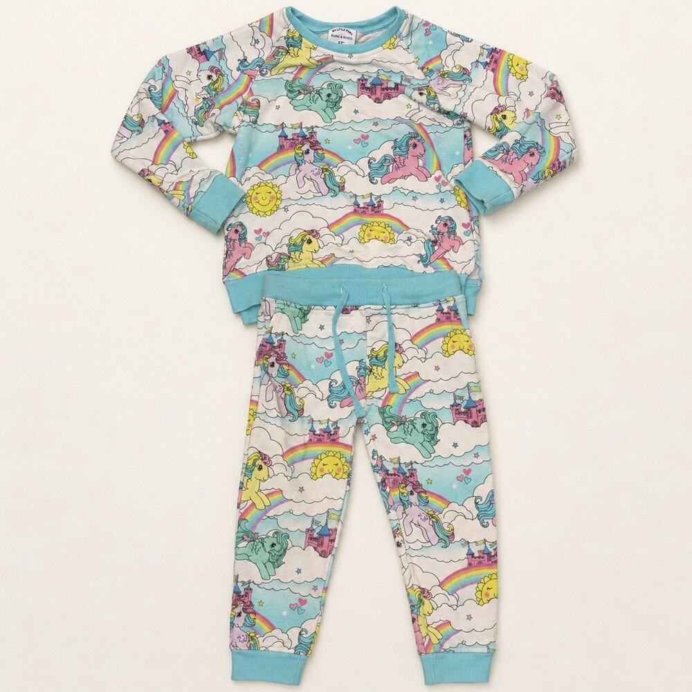 Bums & Roses x My Little Pony two-piece jogger set in girls size 3T.